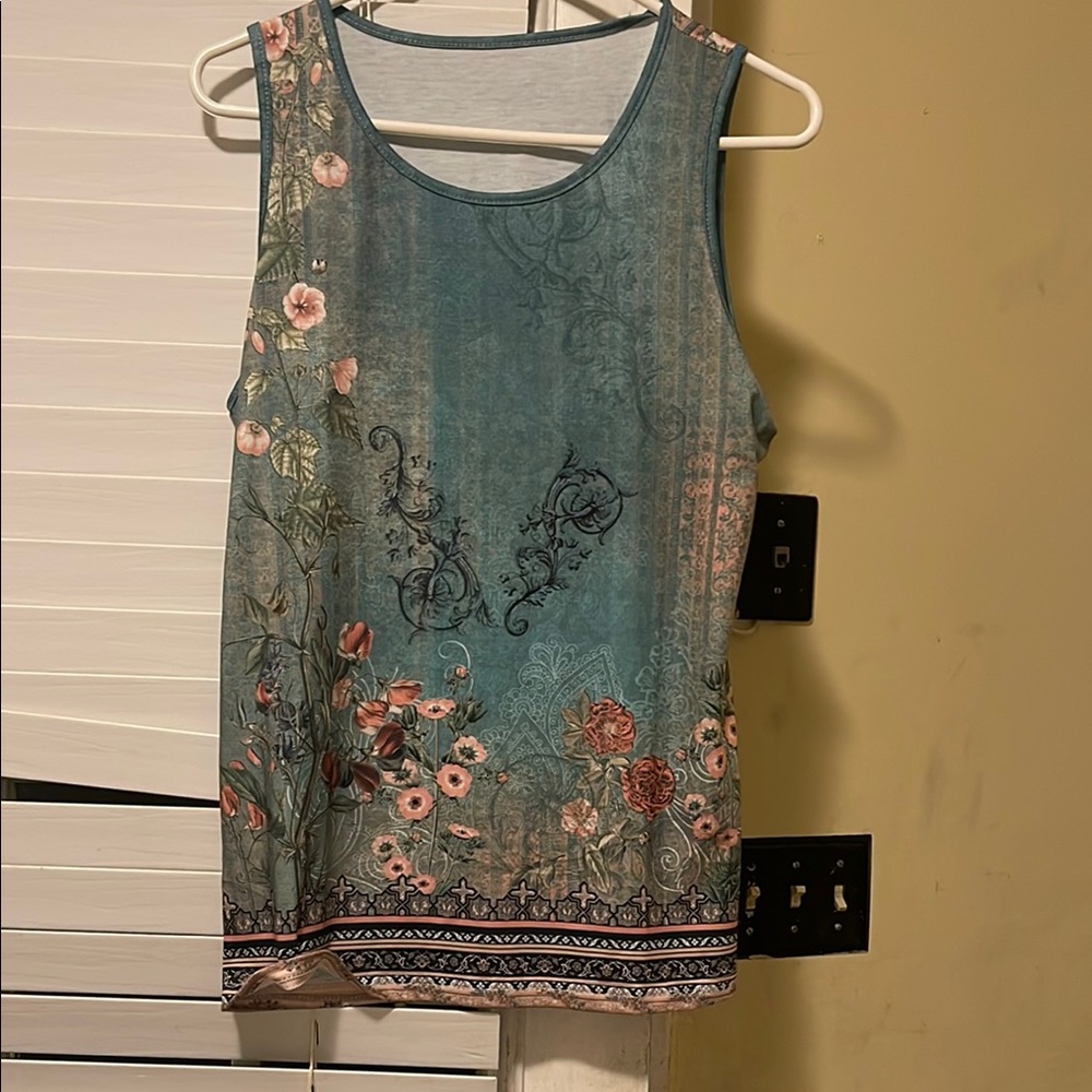 Floral Teal Sleeveless Top
